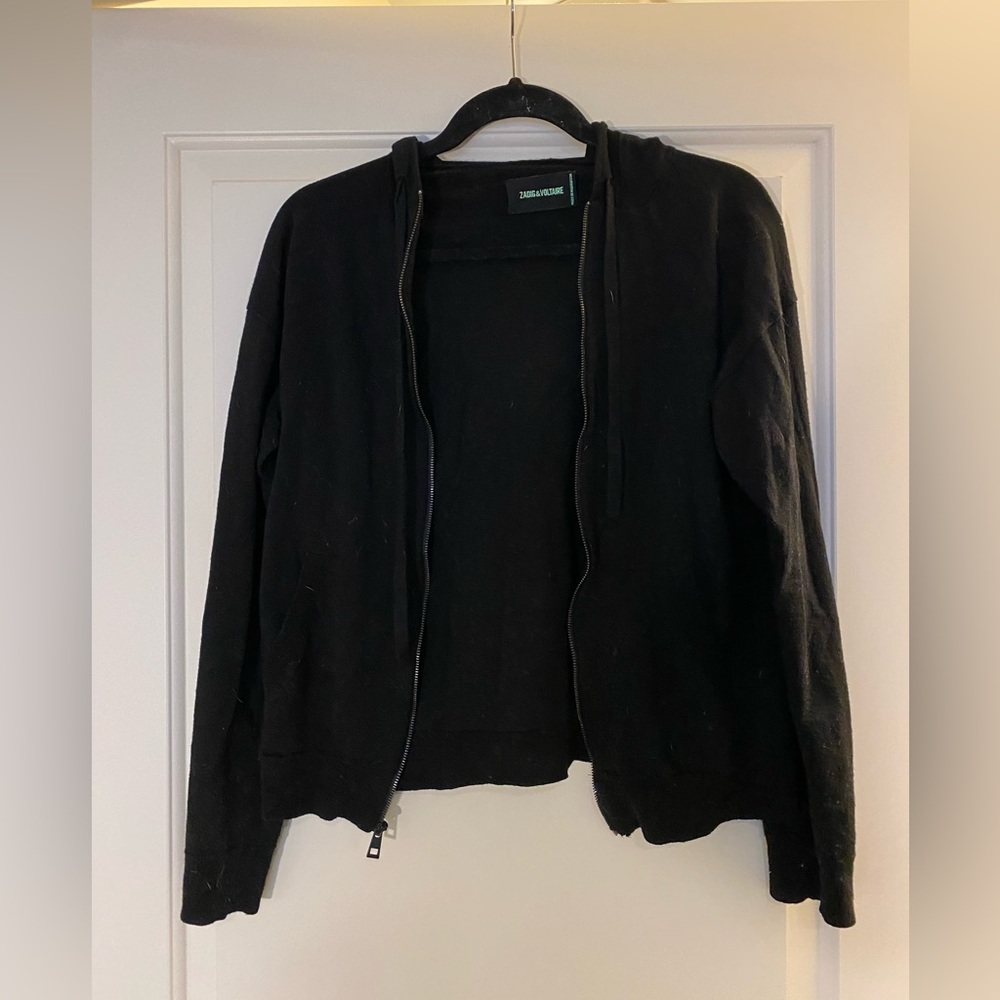 Zadig & Voltaire Merino skull zip up hoodie, gently worn but no signs of wear; M